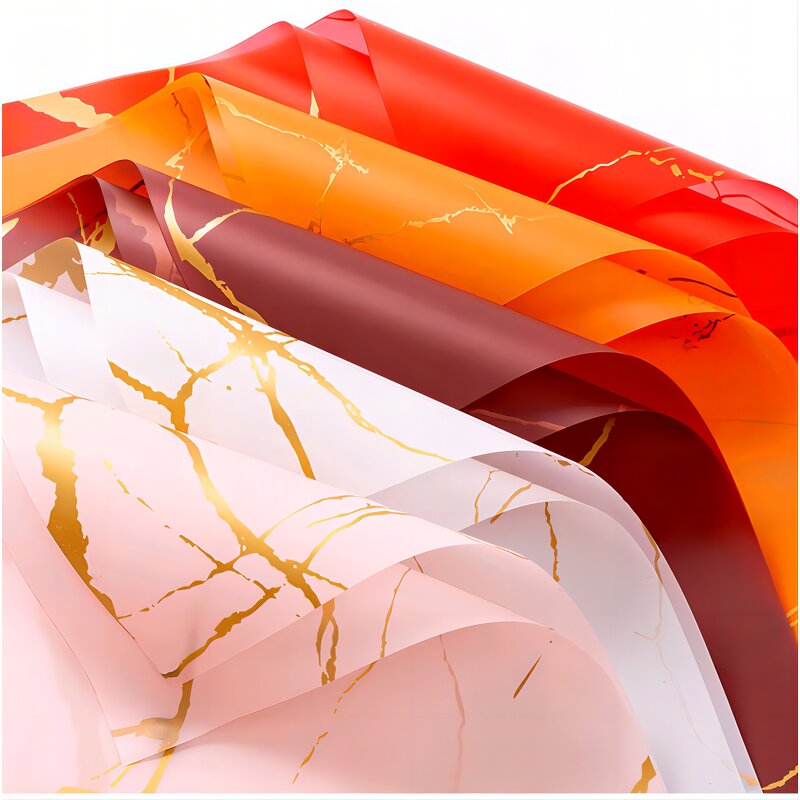 Flower Wrapping Paper Manufacturer - Hot Sale Coated Single Side Marbled Gold Print Waterproof Florist Packaging DIY Materials