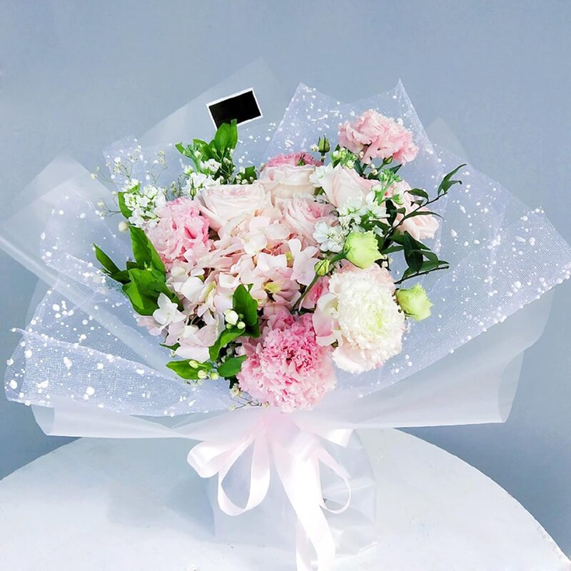Flower Wrapping Mesh Paper Manufacturer - 1 Roll Snow Dots Waterproof Resin 100% Polyester Florist Bouquet for Wedding Birthday