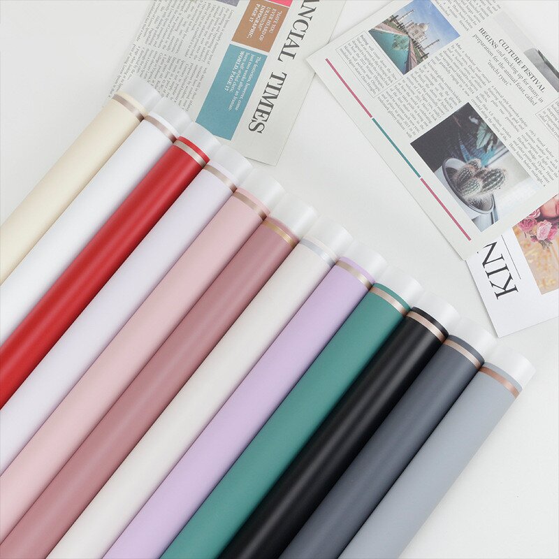 Flower Wrapping Paper Manufacturer - Gold Border Waterproof Double Side Coating for Valentine's Day Gift Bouquet Packaging