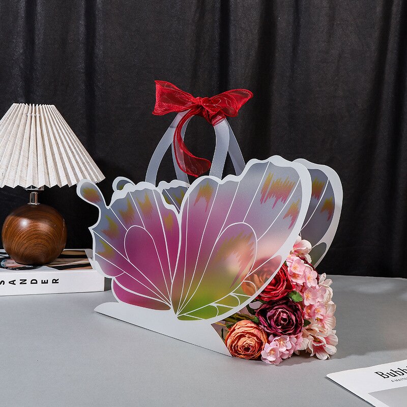 PVC Butterfly Handheld Flower Bag Manufacturer - 2025 New Design Floral Carrier Wrap for Valentine's Day Double Side Coating