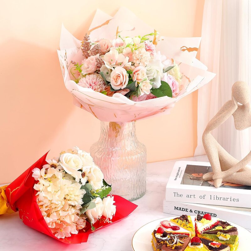 Flower Wrapping Paper Manufacturer - Hot Sale Coated Single Side Marbled Gold Print Waterproof Florist Packaging DIY Materials