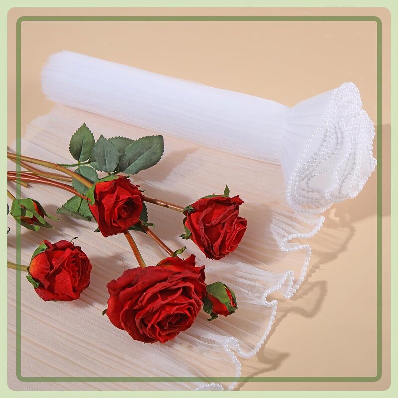 Korean Pearl Wave Yarn Bouquet Wrapping Manufacturer - 28cm*4.5yards Ruffled Flower Floral Mesh Material for Gift Decoration