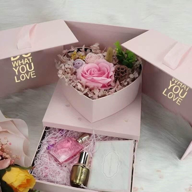 Heart-Shaped Magic Cube Flower Bouquet Box Manufacturer - Wholesale Luxury Drawer Box Paper Paperboards for Wedding Valentine's Day