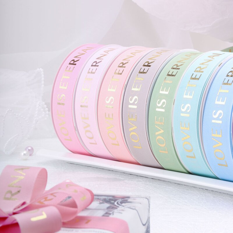 Satin Ribbon Roll Manufacturer - 2.5cm Hot Stamping Alphabet Threaded Polyester Material Love Is Eternal Gift for DIY