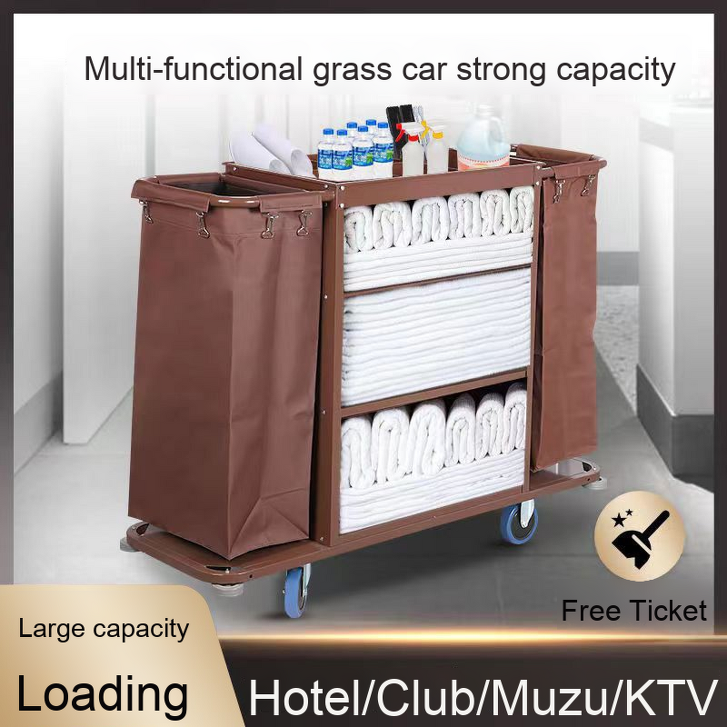 Linen Cart Manufacturer - Multi-Functional for Hotel & Restaurant Special Hand Push Service with Metal Buckets for Room Cleaning