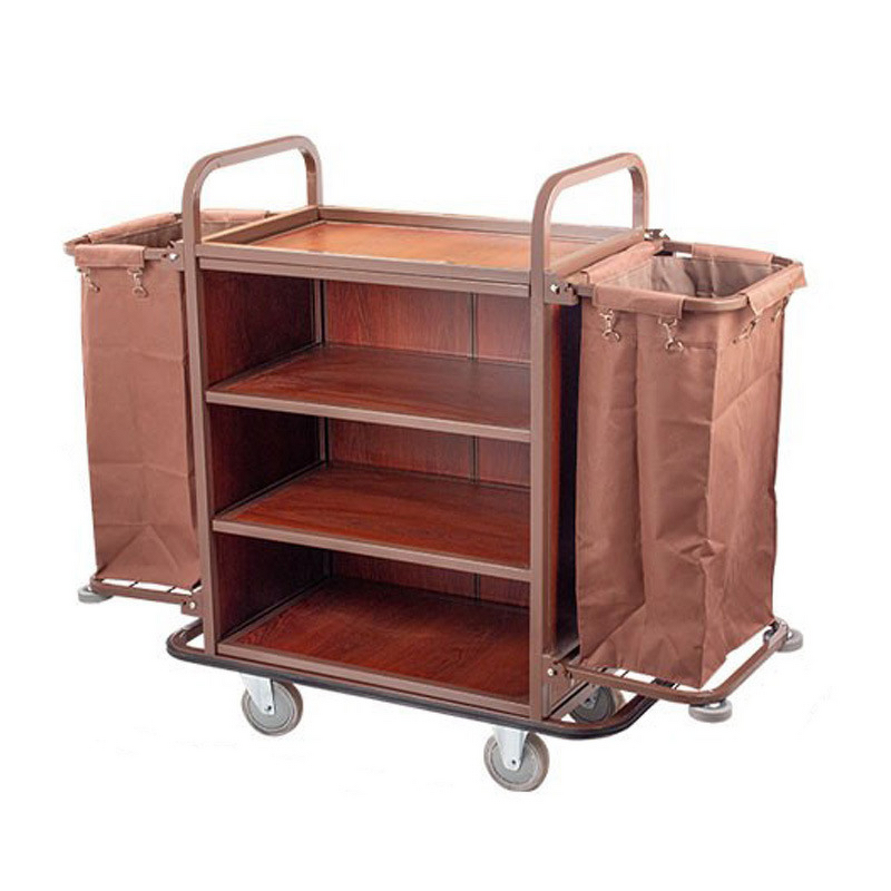 Linen Work Cart Manufacturer - Hotel Room Multifunctional Plastic with Cloth Bag Push Hygiene Service Cart for Guests Cleaning Carts