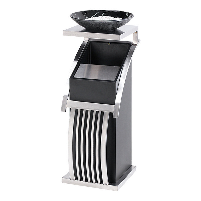Trash Bin Manufacturer - Titanium Stainless Steel Square with Ashtray for Lobby Hallway Hotel Mall Indoor Public Area Smoking Solution
