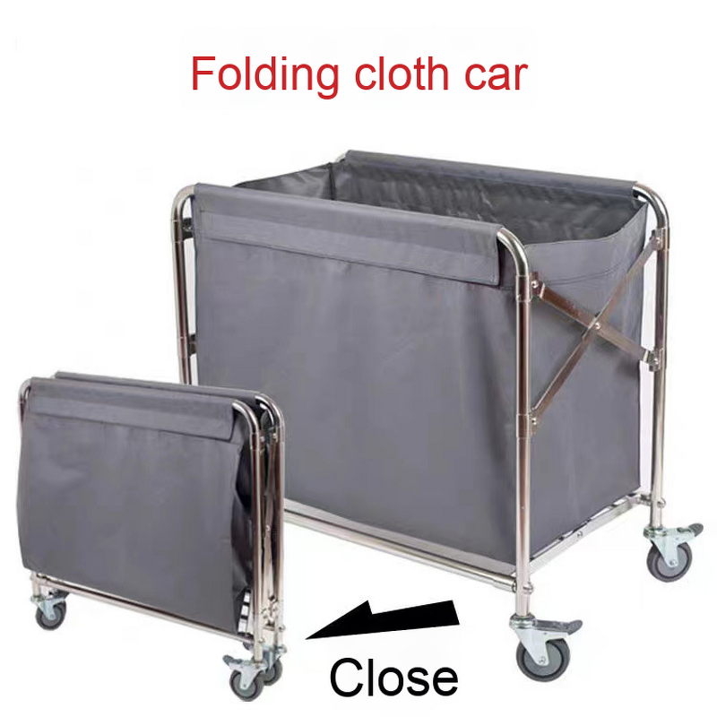 Linen Cart Manufacturer - Hotel Stainless Steel Folding Trolley Hand-Pushed Cleaning Service for Guest Room Entrance