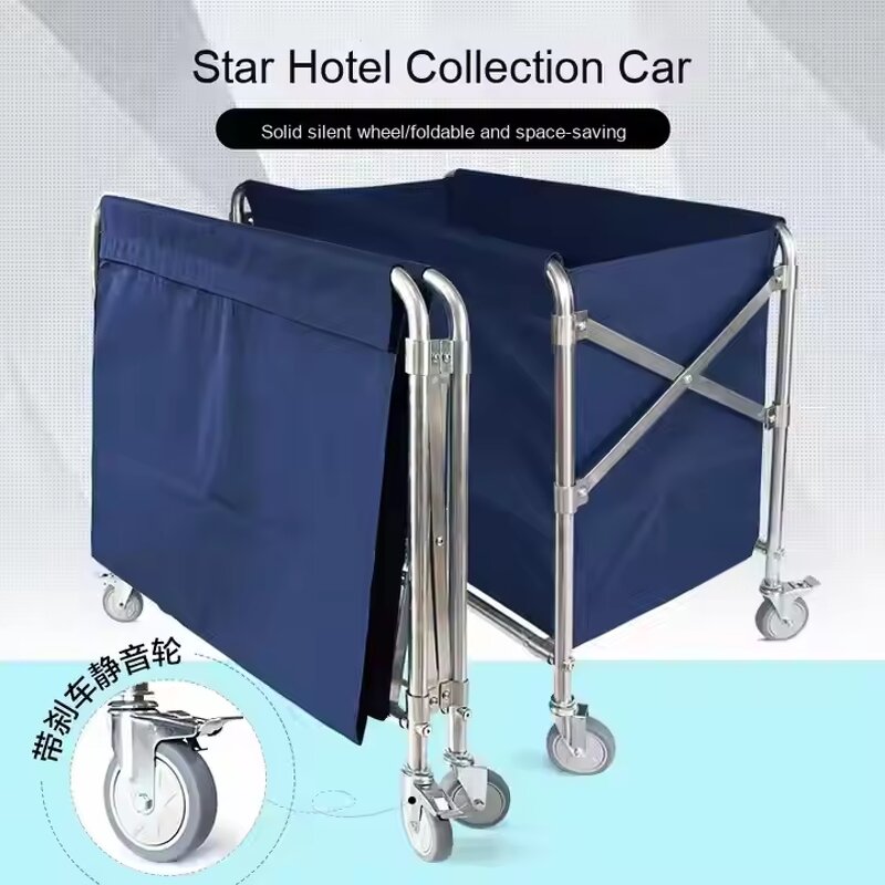 Bed Sheet Collection Trolley Manufacturer - Stainless Steel Foldable Cleaning Cart for Hotel Linen and Laundry Use