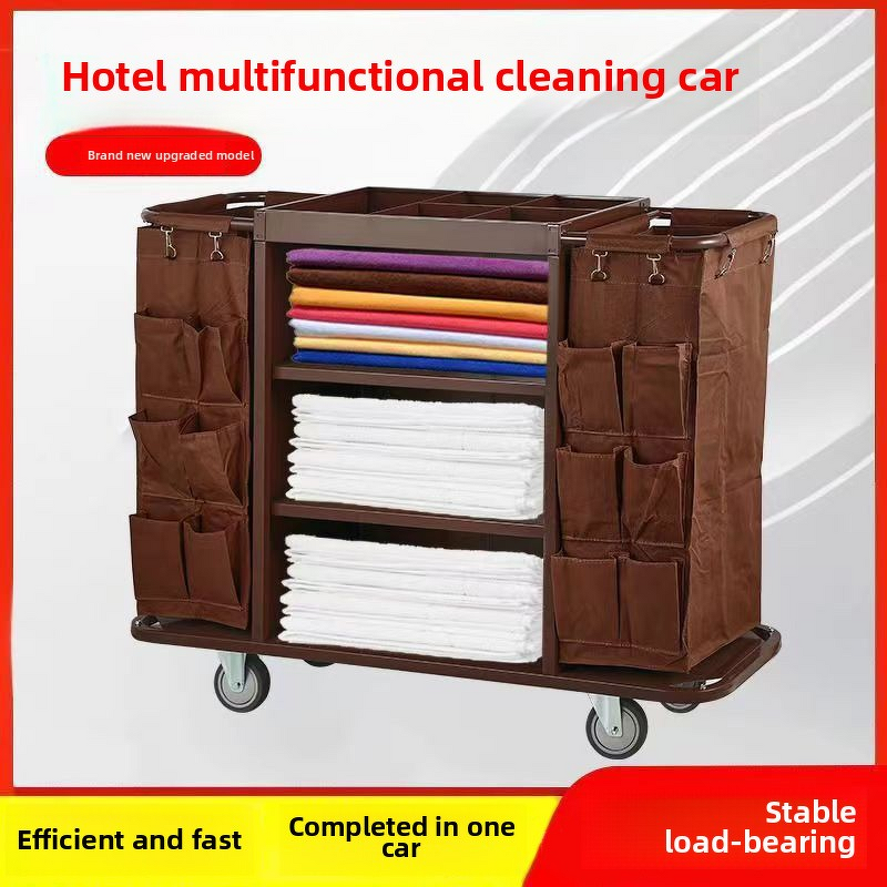 Sanitation Service Cart Manufacturer - Hotel Room Multi-Functional Stainless Steel Hand-Pushed Linen Bag and Bucket Cleaning Work Cart