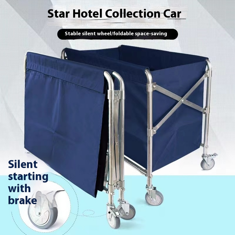 Linen Cart Manufacturer - Stainless Steel Folding Collection Trolley for Hotel Guest Rooms Workspaces and Car Service Cleaning Needs