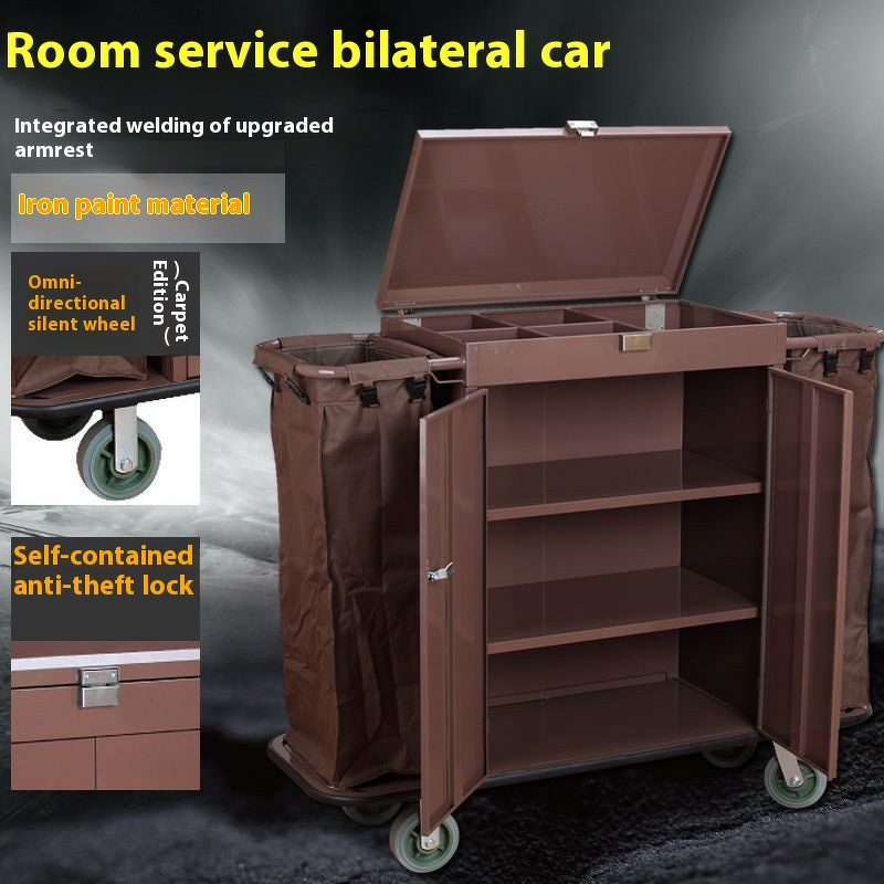 Hotel Linen Cart Manufacturer - Double-Sided with Trolley Door Cover for Guest Room Collection and Cleaning Work