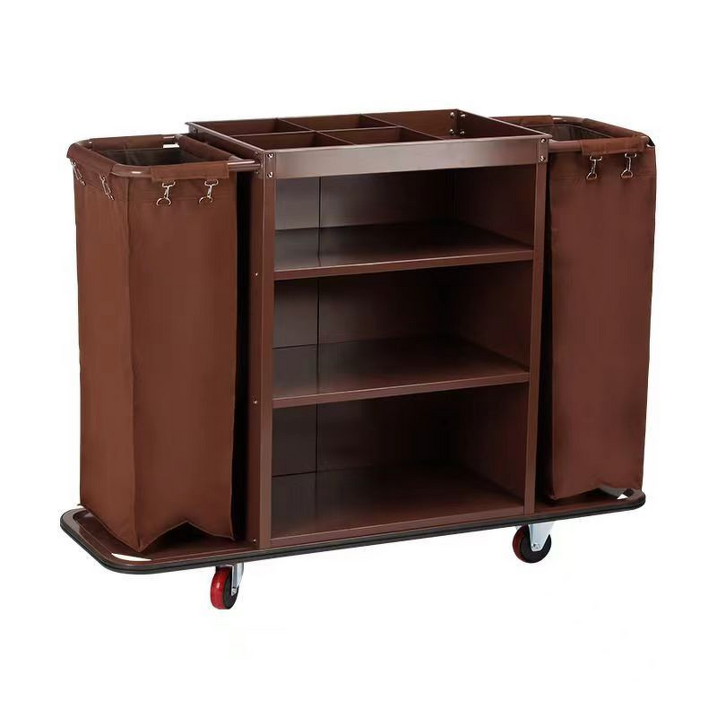 Linen Cart Manufacturer - Multi-Functional for Hotel & Restaurant Special Hand Push Service with Metal Buckets for Room Cleaning