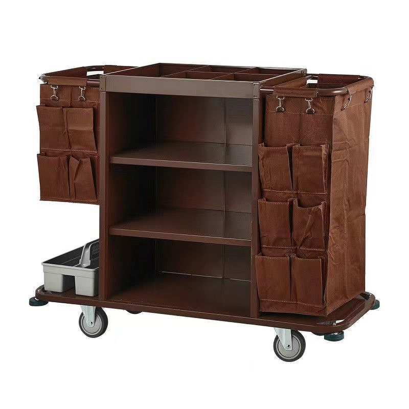 Sanitation Service Cart Manufacturer - Hotel Room Multi-Functional Stainless Steel Hand-Pushed Linen Bag and Bucket Cleaning Work Cart