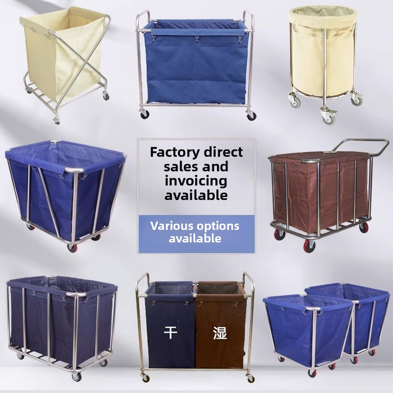 Cleaning Cart Manufacturer - Hotel Service Reinforced Stainless Steel with Plastic Linen Conical for Laundry Service