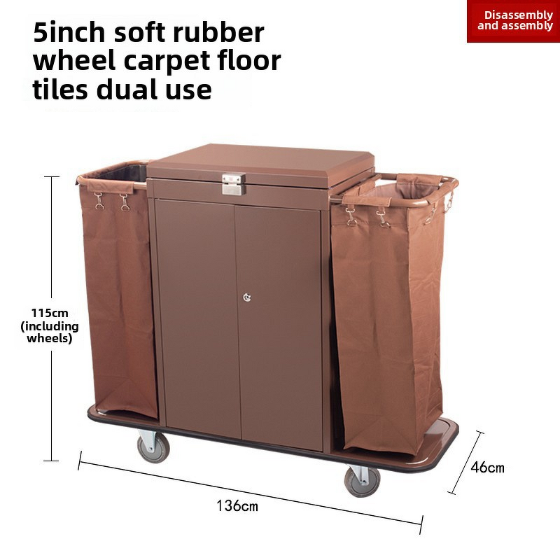 Hotel Linen Cart Manufacturer - Dual-Sided Metal Double-Sided Room Entrance Cart with Door Cover Hand-Pushed Guesthouse Cleaning