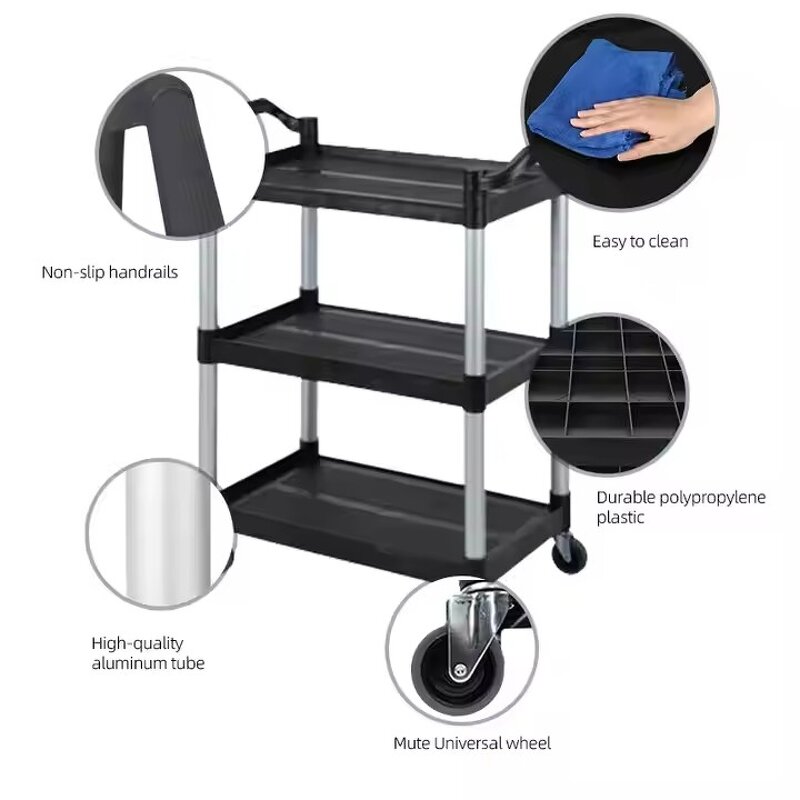 Serving Cart Manufacturer - Hotel Tier Food & Beverage Delivery Housekeeping Utility Cart Restaurant Supplies Service Plastic Service Trolley