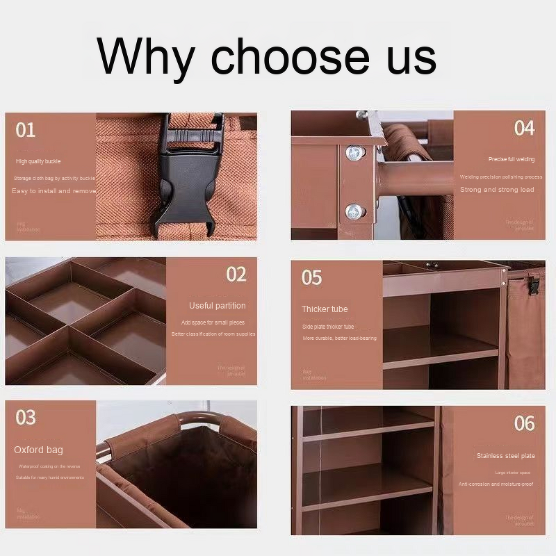 Linen Work Cart Manufacturer - Hotel Room Multifunctional Plastic with Cloth Bag Push Hygiene Service Cart for Guests Cleaning Carts