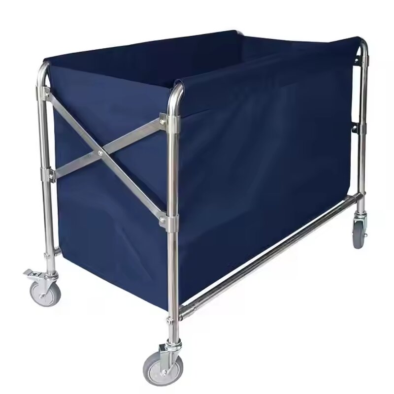 Linen Collection Trolley Manufacturer - Stainless Steel Folding Cart for Bed Sheet Transport and Room Cleaning Services