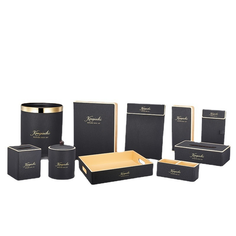 Leather Hotel Amenities Set Manufacturer - High-End Eco Tissue Box Trash Can Memo Tray Direct Factory Supply