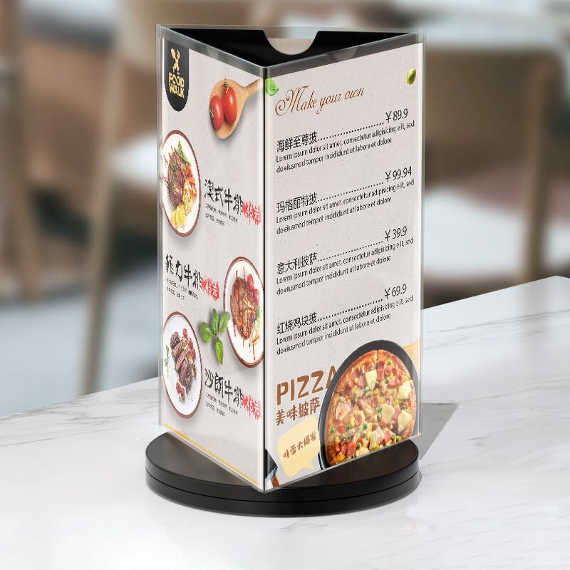 Acrylic Menu Holder Manufacturer - 360° Rotating Multi-Sided Transparent Display Stand for Restaurant/Cafe/Bar Customizable