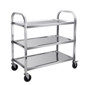 Dining Cart Manufacturer - High Quality 3-Tier Solid Stainless Steel Towable Hotel Kitchen Trolley Tea Trolley Hand Tow for Food Beverage