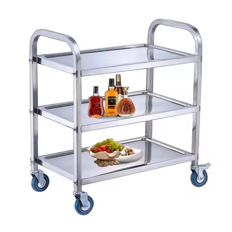 Handcart Manufacturer - Restaurant Catering Service Stainless Steel Three-layer Wholesale Kitchen Commercial Detachable Wine Beverage Delivery