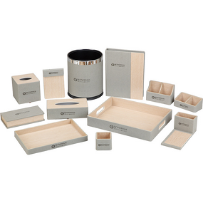 Leather Desktop Set Manufacturer - Eco-Friendly Gray Wood with Tissue Box Memo Clip Tea Box for Hotel Restaurant Custom Logo Available