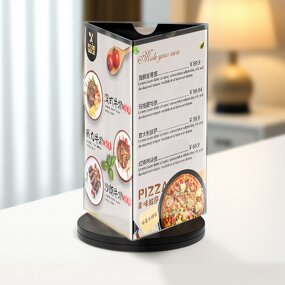 Directional Acrylic Sign Manufacturer - Waterproof UV Printed Hotel Room Service Menu Holder Rotating Clear Display for Bakery/Fast Food