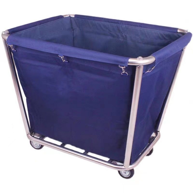 Hotel Cleaning Work Cart Manufacturer - Detachable Stainless Steel Conical Linen Cart with Handcart for Janitorial Use