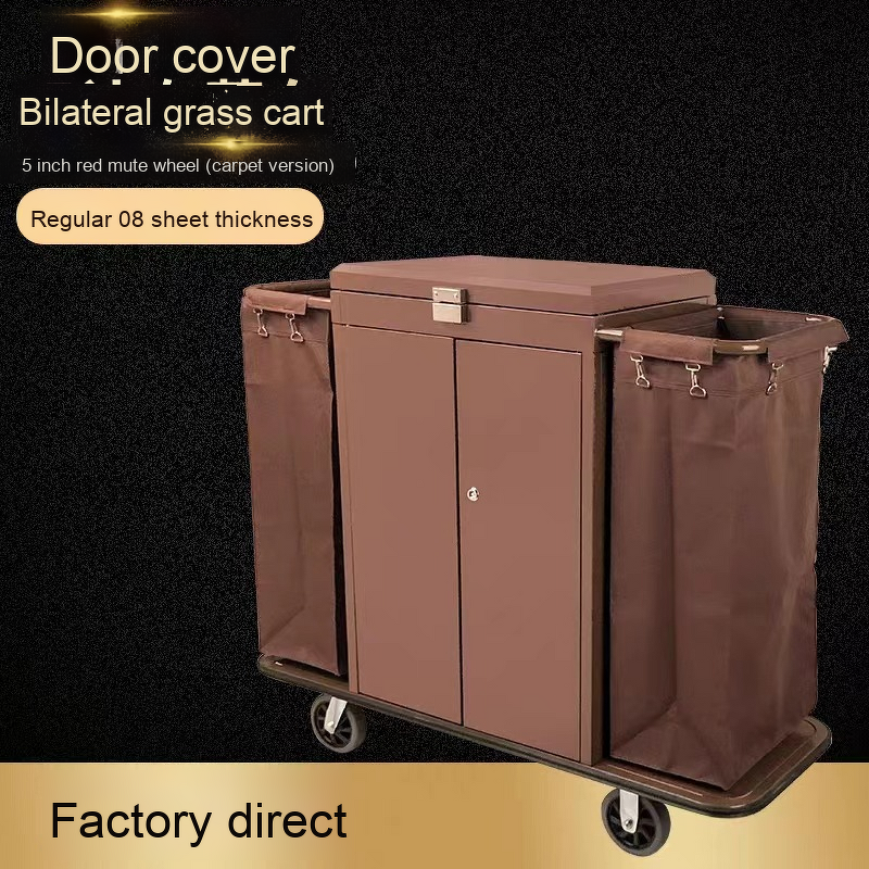 Hotel Linen Cart Manufacturer - Dual-Sided Metal Double-Sided Room Entrance Cart with Door Cover Hand-Pushed Guesthouse Cleaning