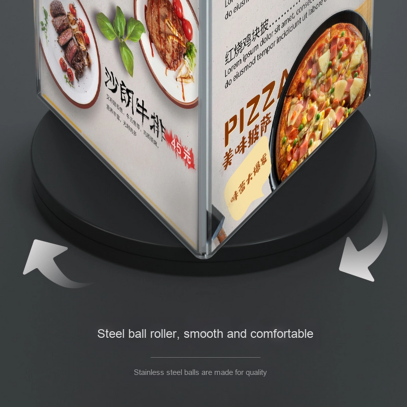 Table Card Display Stand Manufacturer - Three-Sided Rotating Eco-Friendly A4A5 Dining Table Stand 3mm for Wine Card Price List Advertising
