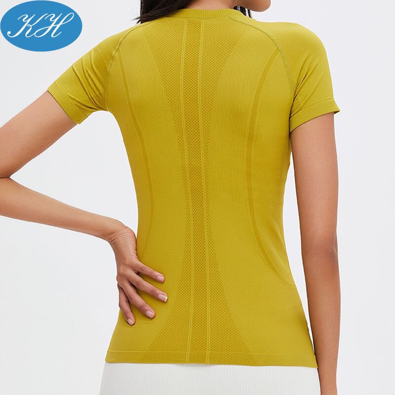 Seamless Yoga Tops Manufacturer - Stock Women Fitness Wear Short Sleeve Yoga Shirts