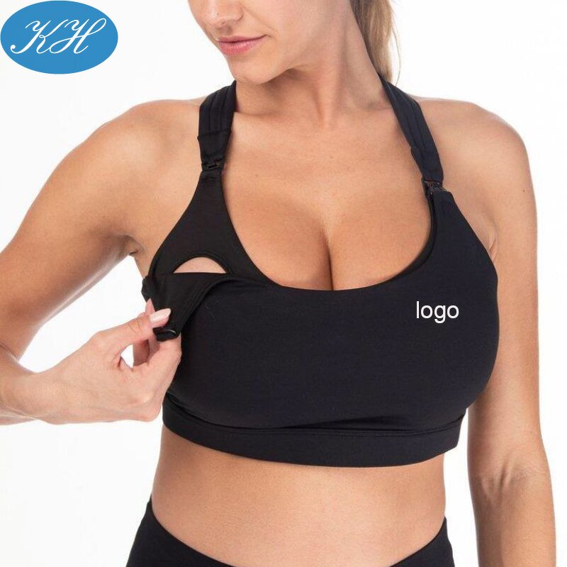 Maternity Sports Bra Manufacturer - Custom Women Active Wear Nylon Spandex Breastfeeding Black Nursing