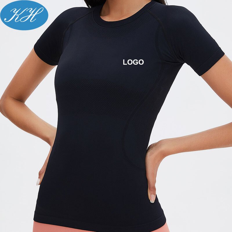 Seamless Yoga Tops Manufacturer - Stock Women Fitness Wear Short Sleeve Yoga Shirts