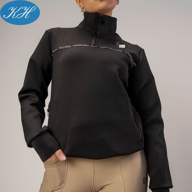 Half Zip Sweatshirt Manufacturer - Custom 84% Polyester 16% Spandex Fabric Women Riding Tops