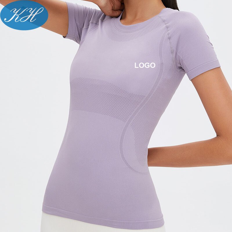 Seamless Yoga Tops Manufacturer - Stock Women Fitness Wear Short Sleeve Yoga Shirts