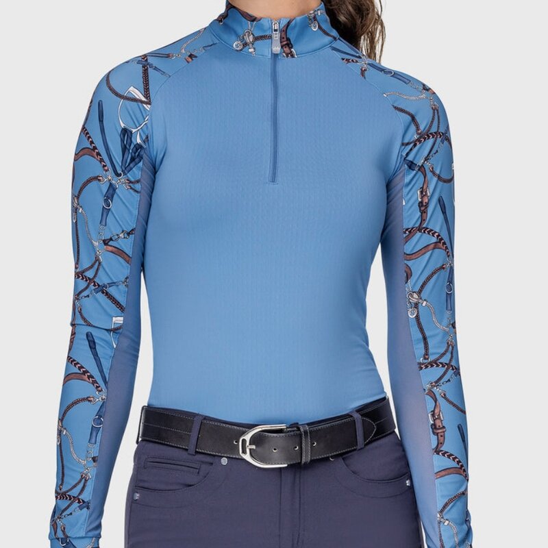 Horse Riding Shirts Manufacturer - Custom High End Lady Base Layer Long Sleeve Belts Printed 1/4 Zip Sun Shirt