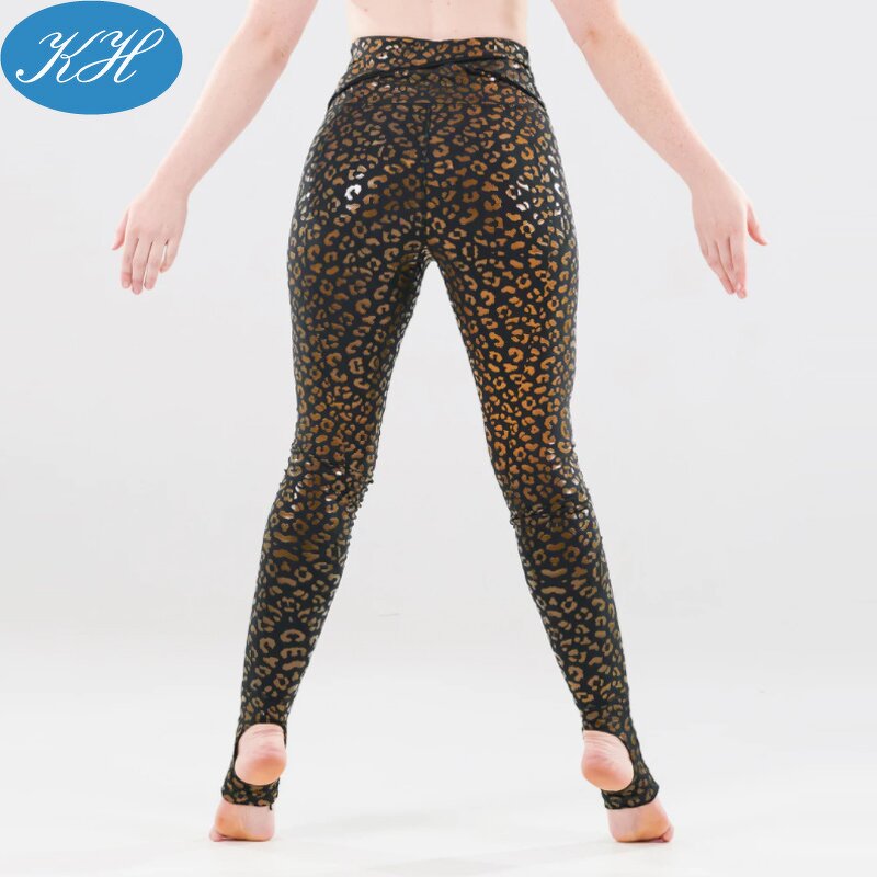 Pole Dance Leggings Manufacturer - Custom Leopard Gold Printing Sticky Exotic Pole Wear