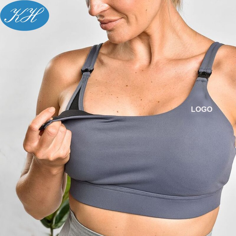 Maternity Sports Bra Manufacturer - Custom Women Active Wear Nylon Spandex Breastfeeding Black Nursing
