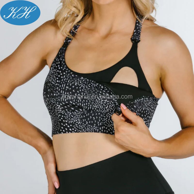 Maternity Sports Bra Manufacturer - Custom Women Active Wear Nylon Spandex Breastfeeding Black Nursing