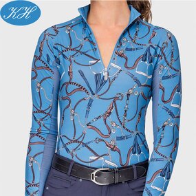 Horse Riding Shirts Manufacturer - Custom High End Lady Base Layer Long Sleeve Belts Printed 1/4 Zip Sun Shirt