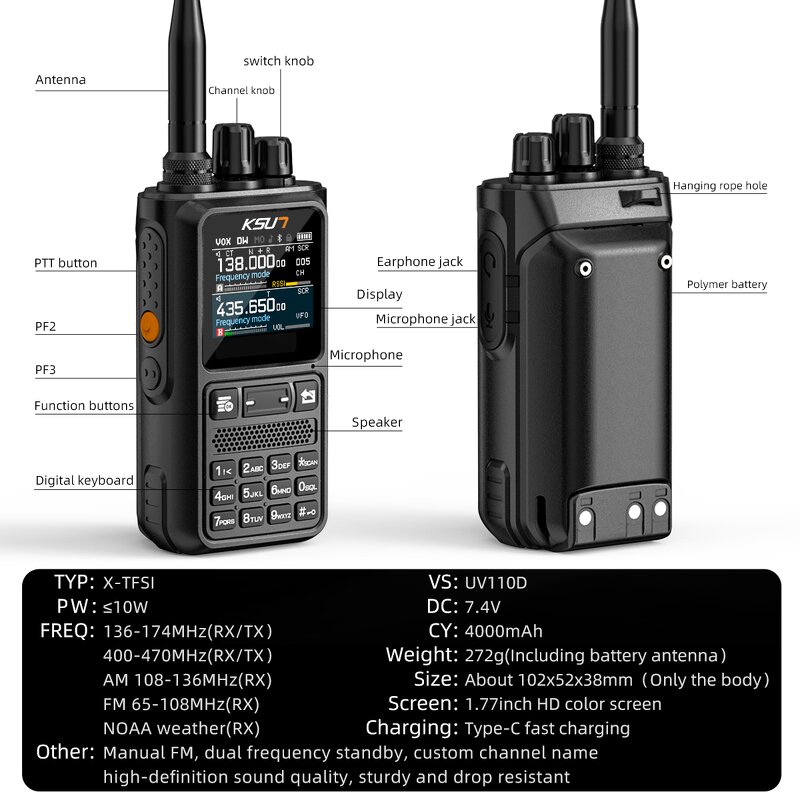 Walkie Talkie Manufacturer - KSUT UV110D FM Radios with Air Band Receiver & Bluetooth