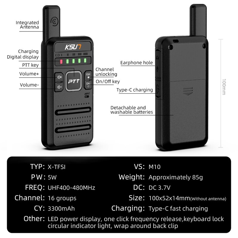 Walkie Talkie Manufacturer - KSUT M10 Type-C Rechargeable Ultrathin 2 Pack Two Way Radio