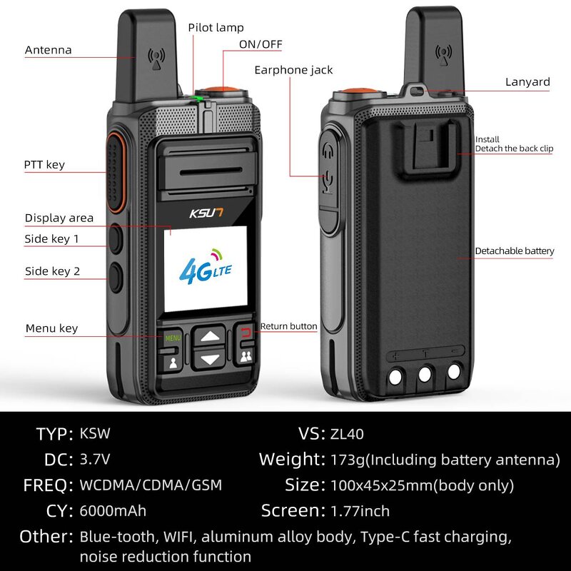 Walkie Talkie Manufacturer - KSUT ZL40 Communication Radio System with Bluetooth 4G POC