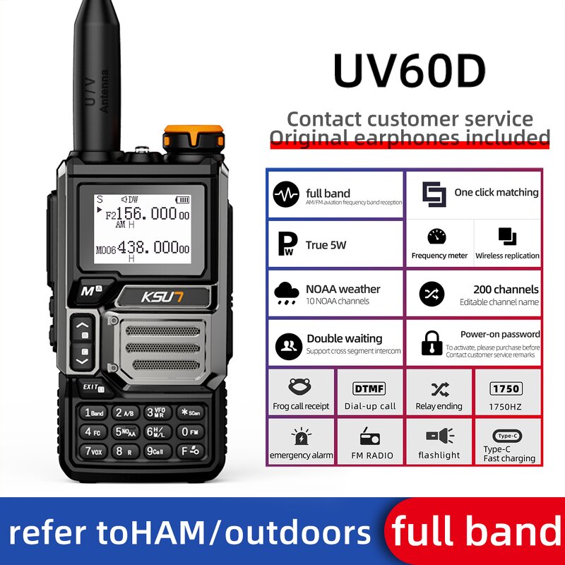 Walkie Talkie Manufacturer - KSUT UV60D DTMF FM CB Radios 144-520MHz Air Band Receiver