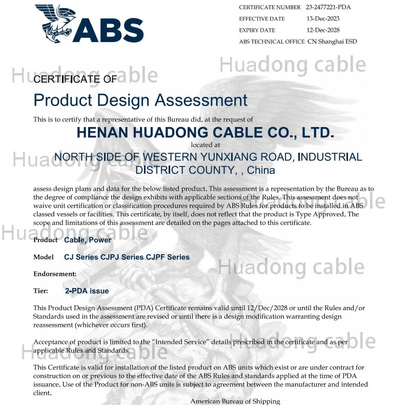 Shipboard Power Marine Cables Manufacturer - ABS Approved CJPF80/SC to CIPF96/SC 0.6/1kV Electrical Cables