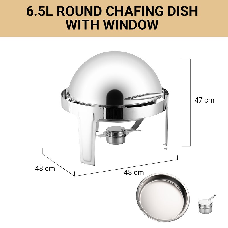 Chafing Dishes Manufacturer - Silver Stainless Steel Round Roll Top Buffet Set Modern Minimalist for Catering Equipment