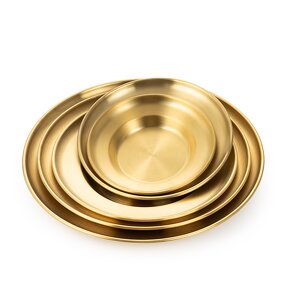 Dinnerware Plates Set Manufacturer - Unbreakable Gold Deep Plates for Soup Side Dish Serving for Pasta Juicy Food Preset Shallow Bowl