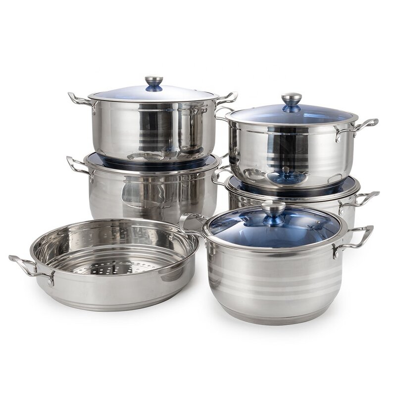 Cookware Set Manufacturer - Large Kitchenware 5 Ply Induction Bottom Cooking Utensils Stainless Steel Hot Pot with Steamer Utensils Glass Lids